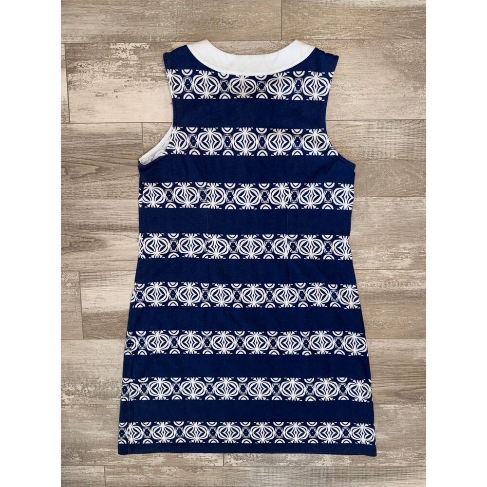 Tommy Bahama Sleeveless Pima Cotton Lace-Up Shift Dress Blue White Print Medium - Picture 5 of 9